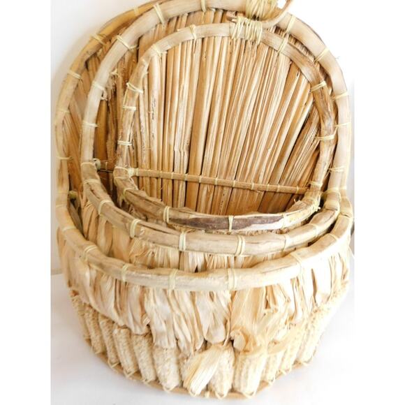 Vintage Woven Corn Cob Husk Hanging Stacking Baskets Fall Autumn SET OF 3 READ - Picture 3 of 11
